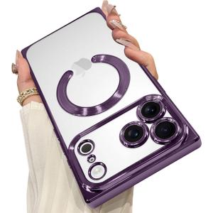 OOK Magnetic Case Made for iPhone 17 Pro Max 6.9 Inch (Compatible with MagSafe) Clear Phone Cover with Screen Protector Soft TPU Anti-Scratch Shockproof Protective Case for Women Men - Purple