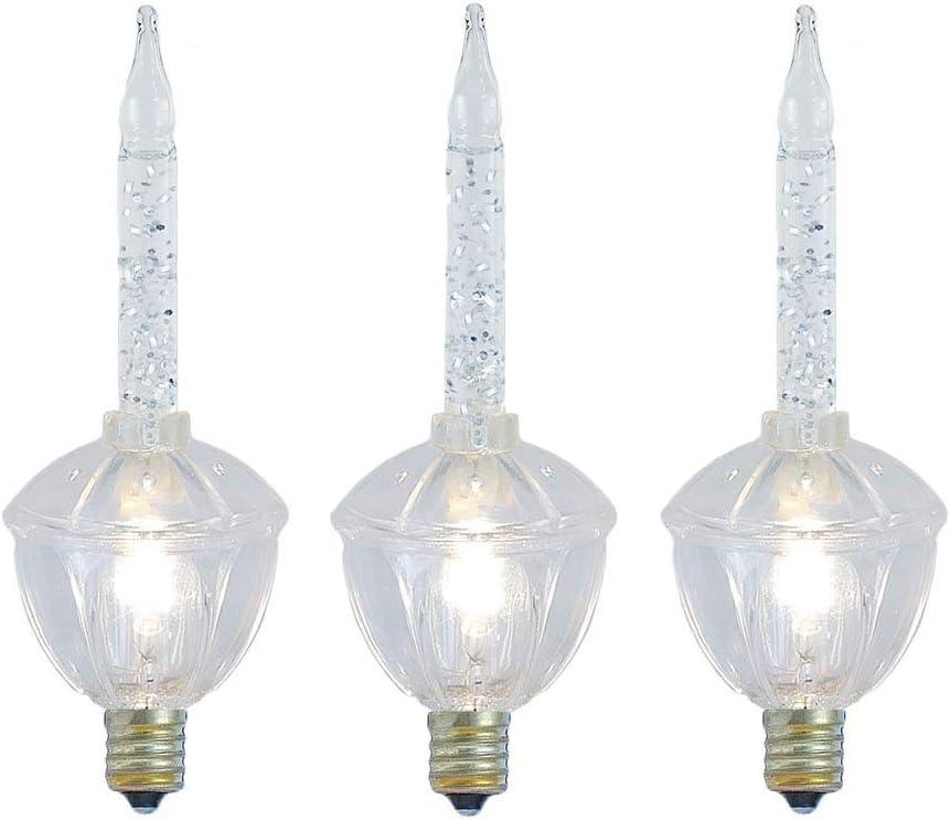 Novelty Lights Replacement Glitter Bubble Lights 3 Pack, Clear Liquid with Clear Bulbs and Bases, Vintage Glass Holiday Bulbs with Flowing Glittery Liquid, 5 Watts Each, C7/E12 Base