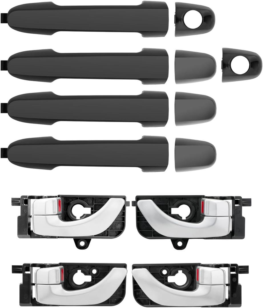 Exterior & Interior Door Handles (8PCS), Compatible with 2006-2008 Hyundai Sonata, Balck Outside & Chrome Inside Front & Rear Left Driver & Right Passenger Door Handle Set, Replace# 82651-3K000, 79824