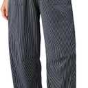 Dokotoo Women's Striped Barrel Casual Pants High Waisted 2026 Elastic Drawstring Trousers (Medium)
