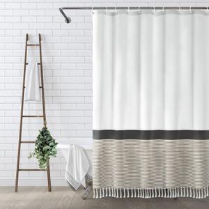 Brown Shower Curtain Cotton Boho Striped Shower Curtains for Bathroom with Tassel 72 X 72 Grey