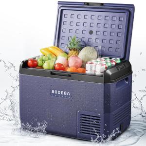 BODEGACOOLER 12 Volt Car Refrigerator, 53QT(50L) IPX4 Waterproof Electric Cooler, 31dB Ultra-Quiet Car Fridge APP Control with 12/24V DC 110-240V AC, -4~68, Portable for Truck RV Camping, Travel (Blue)