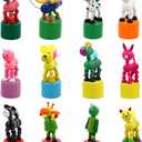 NUOBESTY Wooden Push Puppets Toys Kids Finger Thumb Puppets Animal Figurines Party Favors Press Base Toy Role Play Performance Props 12pcs Random Colors