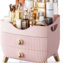 Makeup Organizer Countertop, Large Capacity Skincare Cosmetic Organizer for Vanity with 2 Drawers, Cosmetic Display Cases Makeup Storage Box for Bedroom, Bathroom, Ideal Gifts for Women(Pink)