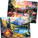 2 Pack 500 Pieces Puzzle for Adults,Snow Mountain Flamingo Jigsaw Puzzles 500 Pieces for Adults Seniors Adult Jigsaw Puzzles Games Premium Cardboard Puzzle for Relaxation Family Activity