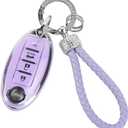 COGEEK Key Fob Cover with Bling Lanyard, Compatible with Nissan Altima Rogue Sentra Pathfinder Maxima Titan Murano Kicks Soft TPU Smart Key Shell Holder 4 Buttons (Purple)