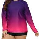Halcurt Women Long Sleeve UPF 50+ Swimsuits Plus Size Two Piece Rashguard Purple 1X,XL size