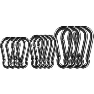DELSWIN 12 Pcs Black Carabiner Clip, Includes Mini 1.57 Inch Carbineers, Small 1.97" Snap Hooks, Medium 2.36 Inch Carabiner Heavy Duty, Rustproof Caribiner Keychain Hook for Backpack Hiking Camping