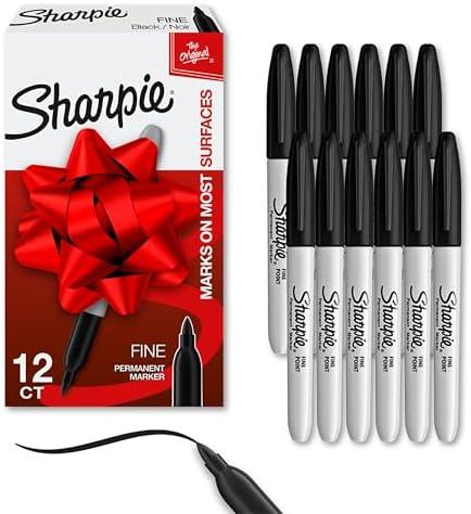 Sharpie Permanent Markers Set Quick Drying And Fade Resistant Fine Point Marker For Wood Plastic Paper Metal And More Drawing Coloring And Poster Marker Black 12 Count