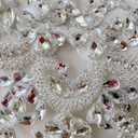 Handmade Rhinestones lace Applique handsewing Beads Trim Patches Neckline for Dress Clothes Accessory (White)