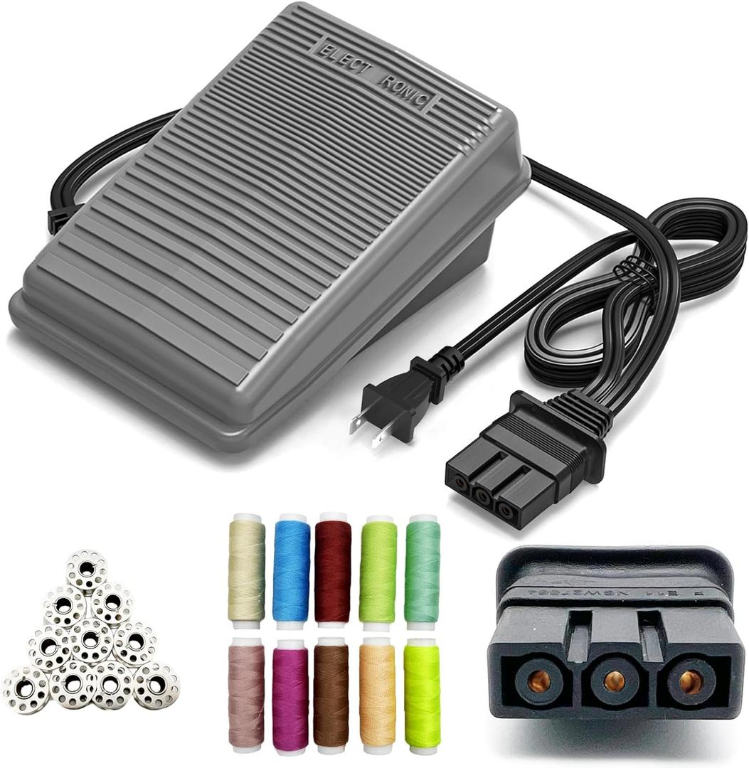 Brother Sewing Machine Pedal and Power Cord Replacement, Compatible with Brother #J00360051 1034D 1634D KD1902 LS1217 LS2125 LX2500 LX3014 LX3125 LX3817 VX1120 XM2701 XL2600i XL5130 XR65 XR3774 JX2517