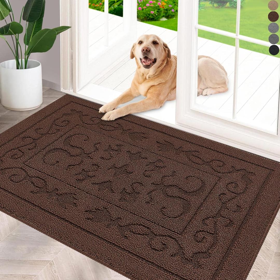 FONEYI Indoor Doormat, Front Back Door Mat 36"x59" Washable, Rubber Backing Non Slip Door Mats, Low-Profile Absorbent Entrance Doormats Inside Floor Mats for Entryway, Resist Dirt Entry Rugs, Coffee