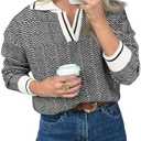 Saodimallsu Womens Fall Sweaters Tops Lapel V Neck Knit Sweater Color Block Long Sleeve Casual Soft Pullover Shirt