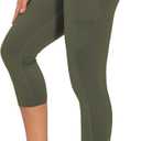 THE GYM PEOPLE Thick High Waist Capris Yoga Pants with Pockets, Tummy Control Workout Running Yoga Leggings for Women (X-Large, Olive Green)