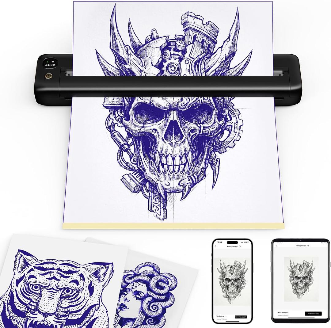 Rongta Tattoo Stencil Printer, Wireless Tattoo Machine, Tattoo Supplies for Perfessional and Beginners, Bluetooth/USB Connectivity, Black