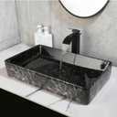 Bathroom Vessel Sink 24'' Ceramic Vessel Sinks with Faucet and Drain Combo Marbling Matte Black Vessel Sink Rectangular Bathroom Sink Above Counter vessel sink