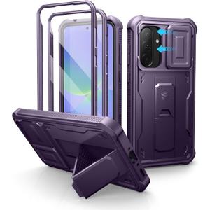 Dexnor for Samsung Galaxy A36-5G Case, [2 Front Frame] [Built-in Magnetic Slide Camera Cover & Kickstand] Heavy Duty Protection Shockproof Phone Case with Screen Protector, 6.7 inch Phantom Purple