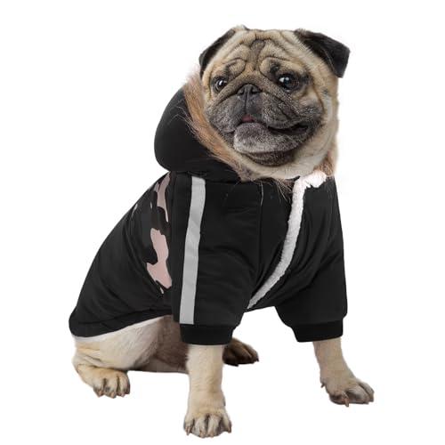 Queenmore Warm Dog Winter Coat, Cold Weather Waterproof Dog Snow Jacket, Reflective Dogs Hoodie with Long Sleeves for Small Medium and Large Dogs, XS