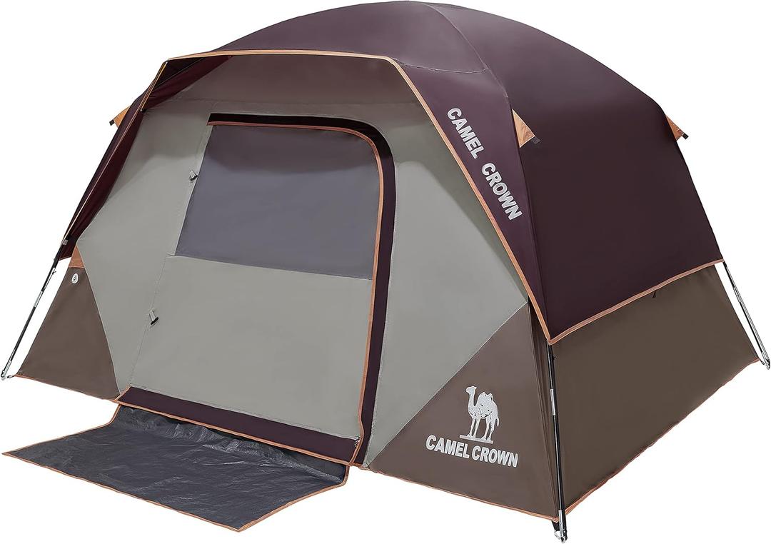 CAMEL CROWN Tents for Camping 4/8 Person Waterproof Quick Setup Folding Outdoor Backpacking Tents 4 People Family Hiking (Wine Red)