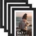 KINLINK 5x7 Picture Frame Black Wood Set of 4, Wooden Photo Frame Matted 4x6 with Plexiglass for 4x6 with Mat or 5x7 without Mat for Table and Wall Display