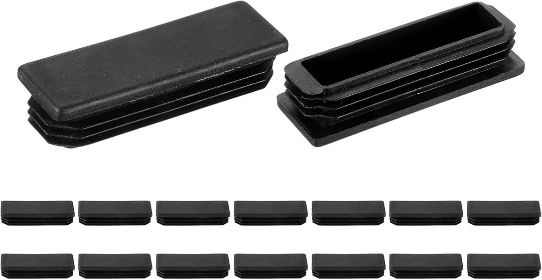 uxcell 16 Pcs Rectangle Tubing End Caps 3 x 1 Inch Plastic Hole Plugs Insert End Cap for Metal Tubing Post Chair Leg Table Bookshelves Furniture, Black