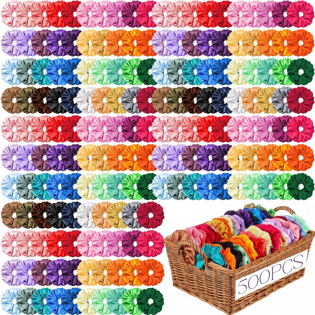 500 PCS Satin Silk Scrunchies Bulk - 40 Color Elastic Hair Bands Ropes Ponytails Accessories Gift for Women Girls