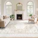 Vintage Living Room Area Rug - 9x12 Large Machine Washable Boho Moroccan Rug Distressed Farmhouse Rugs for Bedroom - Soft Non-Slip Indoor Carpet for Dining Room Office Nursery(Boho Beige, 9'x12')