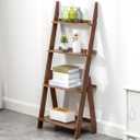 Maydear Bamboo Ladder Shelf Bookcase, 4-Tier Leaning Bookshelf Free Standing Organizer Storage Shelves for Living Room, Bedroom, Kitchen, Home Office, Balcony (Dark Walnut)