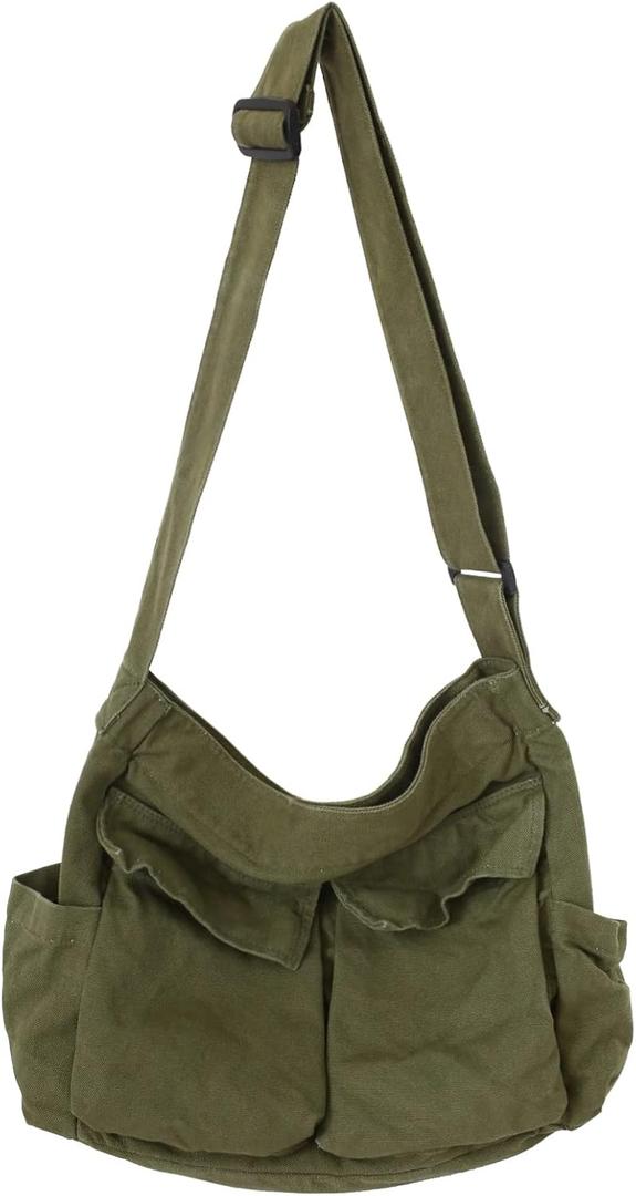 KlaOYer Canvas Messenger Bag Large Hobo Bag Crossbody Shoulder Bag Tote Bag with Pocket for Women and Men