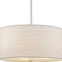 Kira Home Pearl 18" Modern 3-Light Large Drum Pendant Chandelier, White Textured Shade + Glass Diffuser, Adjustable Height, LED Compatible, Brushed Nickel Finish