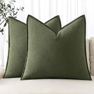 MIULEE Decorative Linen Pillow Covers 20x20 Inch Dark Olive Green ​Boho Farmhouse​ ​Neutral Couch Throw Pillows for Bed Pack of 2 Accent Modern Pillowcase Sofa Livingroom Home Decor