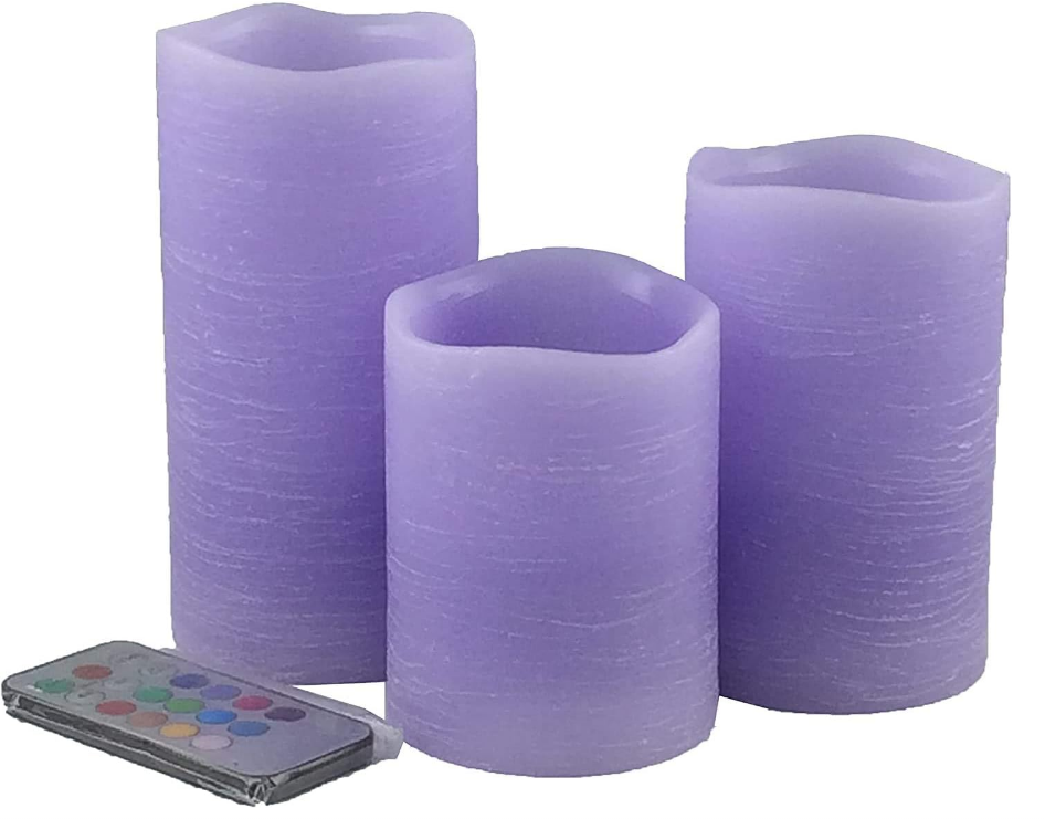 Purple Flameless Candles Set 3- Real Wax Pillar Candles Battery