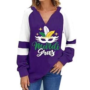 Roshop St Patricks Day Shirts Women Loose V-Neck Cute Long Sleeve Holiday Green Lucky Clover Irish Shamrock Shirts Pug M