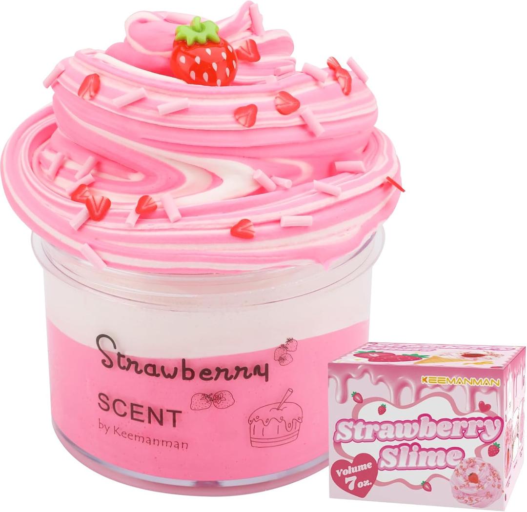 Strawberry Butter Slime, Scented Slime Kit, Kids Toys for Ages 5-7 8-13 Girls Boys, Squishy Sensory Toy Teen Girl Birthday Gifts, Cute Stuff Party Favors Stocking Stuffers for 4 6 9 10 11 12 Year Old