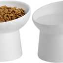 Ceramic Raised Cat Bowls, Elevated Tilted Cat Food and Water Bowls Set, Porcelain Stress Free Pet Feeder Dish for Cats and Small Dogs, Dishwasher and Microwave Safe, Set of 2(White)