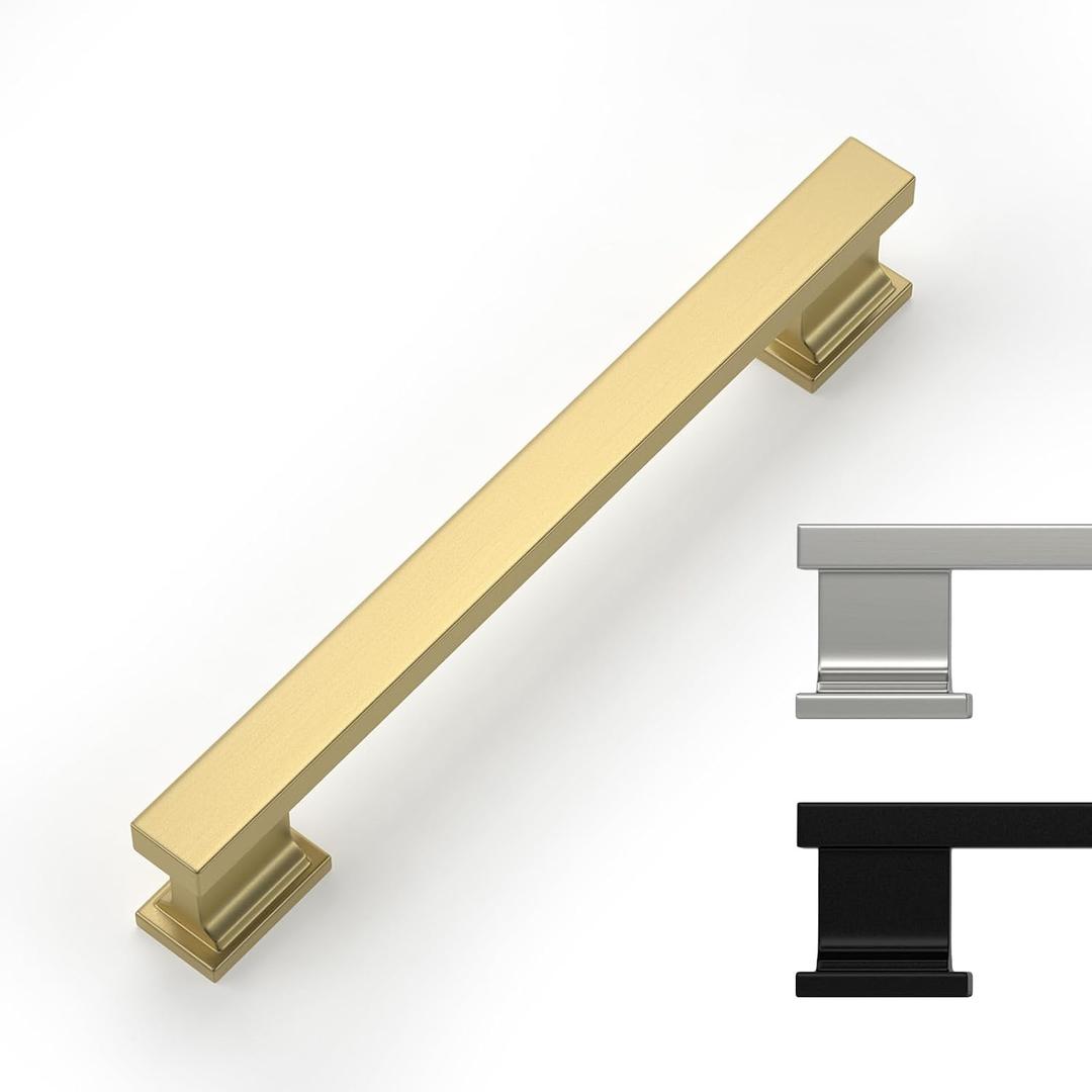 20 Pack 5 Inch Gold Cabinet Handles Brushed Gold Cabinet Pulls and Knobs, Square Kitchen Hardware for Drawer Dresser Cupboard