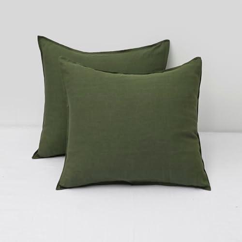 CHUFFED Linen Pillow Covers 2 Pack 100% Linen Pillow Cases, Breathable and Cooling Washed Pillow Shams with Zipper Closure for Bedding, 26x26 Inches,Mossy Green