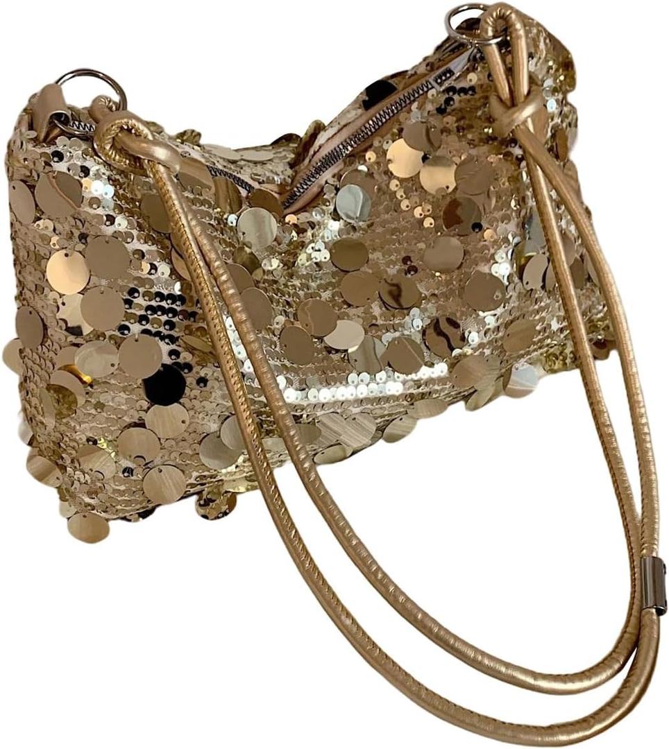 GORGLITTER Women's Metallic Sequin Purse Bags Square Hobo Bag Sparkling Knot Strap Shoulder Handbags