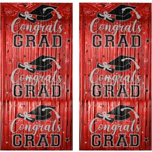 6 x Gradution Party Suppiles Backdrop Decoration 2026, Claas of 2026 Streamer Tinsel Foil Fringe Curtains, Photo Booth Prop Backdrop, Red Grad Photo Backgrounds