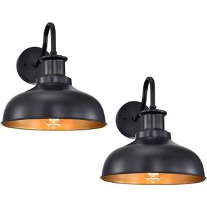 Outdoor Barn Lights, Farmhouse Outdoor Wall Sconces, Rustic Exterior Wall Mount Lights, Vintage Outside Lighting Fixtures, Industrial Black Gold Lanterns for Barn Shed Porch Garage Patio, 2 Pack (02RZ007-2 PACK(Not Dusk to Dawn))