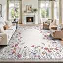 8x10 Area Rugs, Machine Washable Low Pile Floral Rugs for Living Room, Bedroom, Large Area Rug with Non-Slip Backing for Dining Room(Classic Beige)