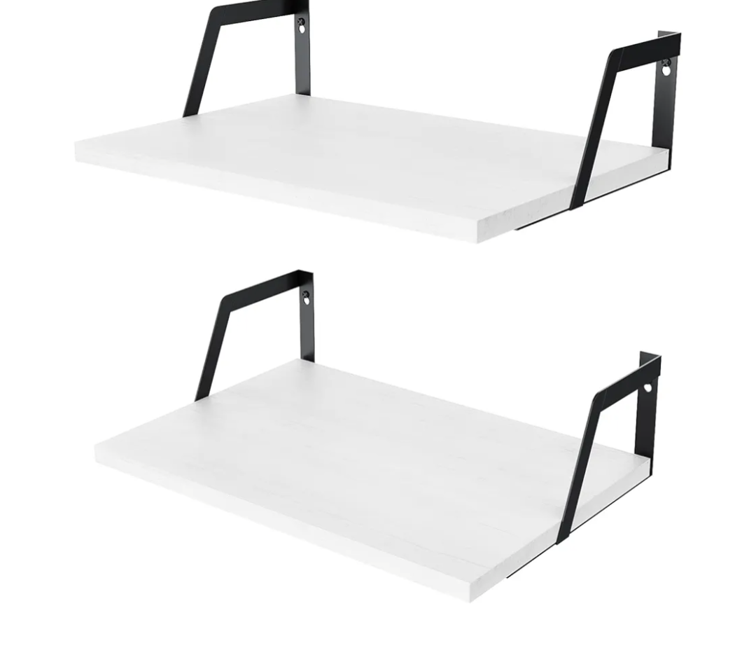 SRIWATANA Floating Shelves Wall Mounted Set of 2 Rustic Wood Shelves with Large Capacity(Washed White)
