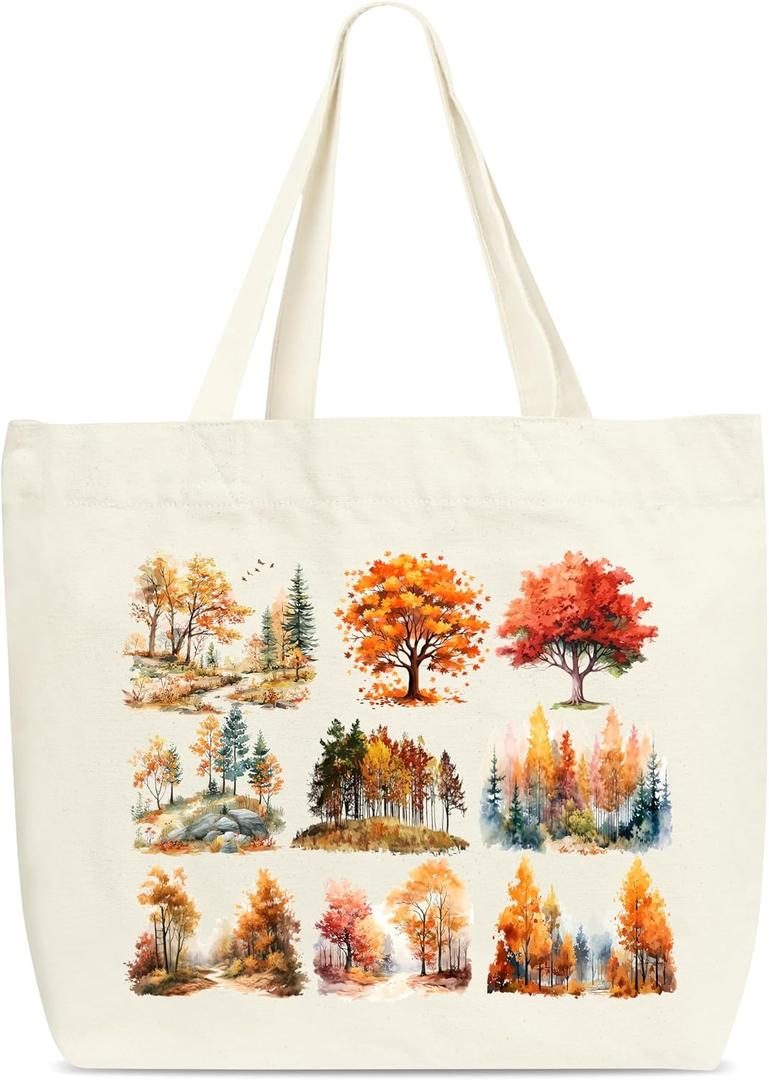 Fall Tote Bags, Autumn Maple Leaf Canvas Tote Bag, Fall Shoulder Bag, Autumn Holiday Gifts, Thanksgiving Gifts For Women Friends Teacher Mother Colleagues -B08