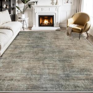 Area Rugs 10X14 Living Room: Machine Washable Rug Non Slip Large Abstract Bedroom Rug Stain Resistant Low Pile Indoor Floor Carpet for Dining Room Nursery Home Office Farmhouse (10X14, Green Brown)