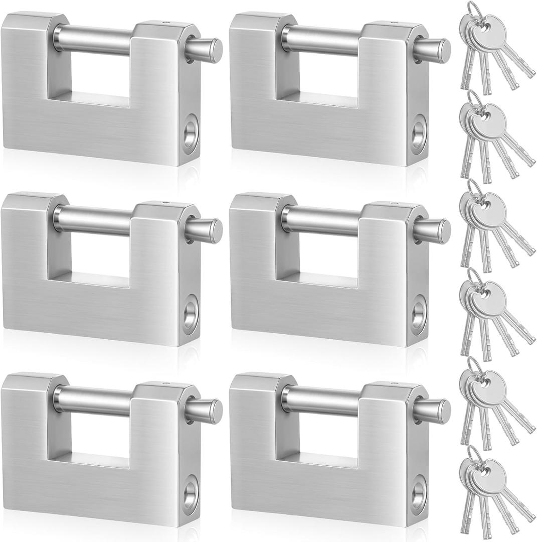 Blulu 6 Pack Heavy Duty Lock for Shipping Container with Stainless Steel Keys Stainless Steel D-Shaped Padlock for Garage Door, Shed, Storage Unit, Locker, and Warehouse (80 mm)