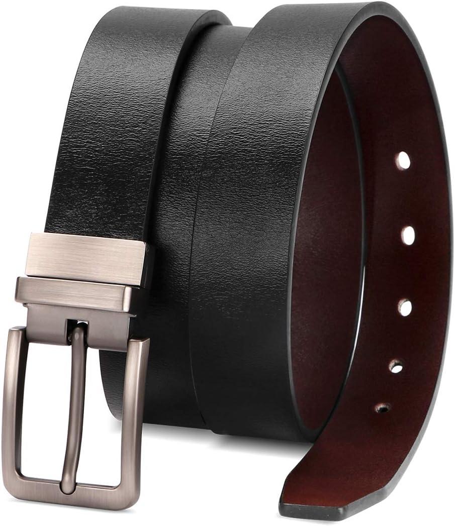 XZQTIVE Reversible Leather Belts for Women with Rotated Metal Buckle Fashion Women Belts (XS: Fit Waist 23-28 inches, Black/Brown)