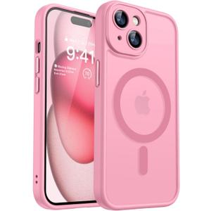 CANSHN Magnetic for iPhone 15 Case, Upgraded [Full Camera Protection] [Compatible with Magsafe] [Translucent Matte] Shockproof Protective Phone Case for iPhone 15 6.1" - Pink