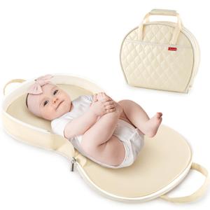 Portable Waterproof Leather Diaper Changing Pad Compact for Travel Diaper Bag, Easy Clean, Newborn Baby, Beige (Medium)