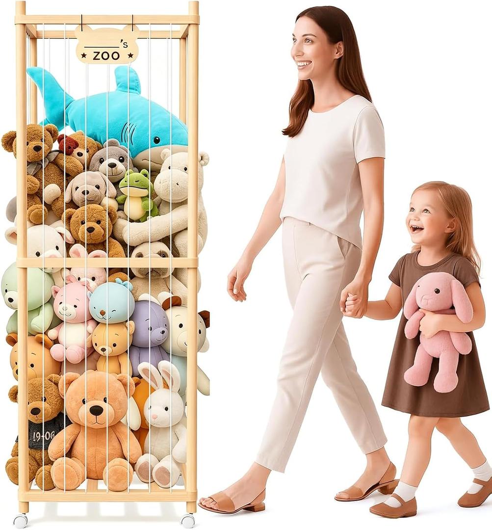 Stuffed Animal Storage, 64In Wooden Large Stuffed Animal Organizer Holder, 64"×22.5"×22.5"