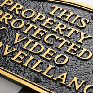 Video Surveillance Signs, Home Security Camera - Thick and Sturdy Cast Material, Embossed Letters,11.5"7.5" Heavy Duty Statement Plaque with 31.5" Stakes and Upgraded Stainless Screws